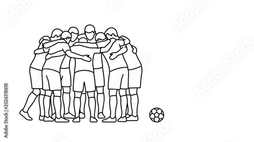 Schilderij op canvas A group of soccer players huddled together in a team strategy circle