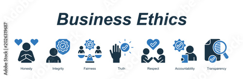 Photography Business Ethics web banner icon concept for with icon of Honesty, Integrity, Fairness, Truth, Respect, Accountability, Trans