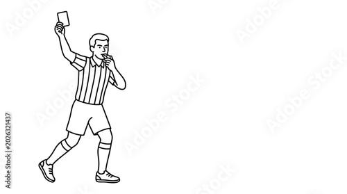Konstfotografi Black and white line art illustration of a soccer referee showing a red card
