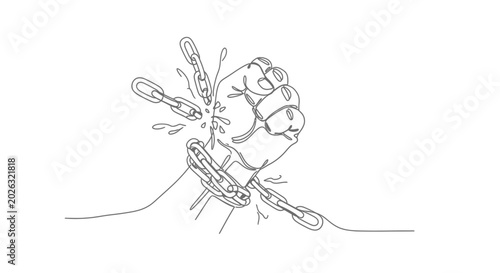Foto Fist breaking chains, symbol of freedom, struggle, and overcoming obstacles
