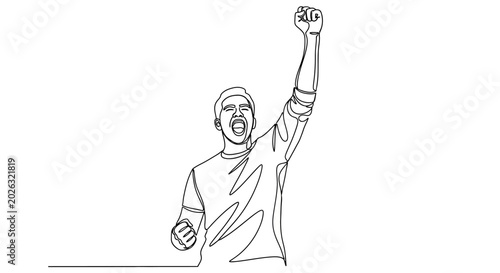 Εκτύπωση καμβά Man celebrating success, one line drawing, victory gesture, open mouth, raised f