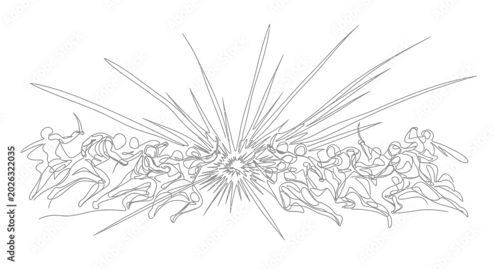 Fototapeta premium Dynamic Battle Scene - Figures Clashing in Explosive Energy Burst