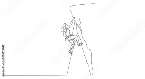 Εκτύπωση καμβά Woman Rock Climbing Single Line Drawing