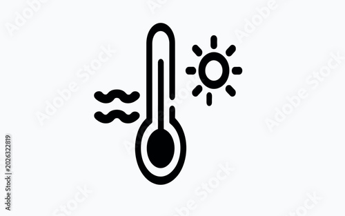 Fotografi heatwave icon climate change global warming vector set, thermometer heat wave symbol collection featuring rising temperature, hot weather warning and environmental risk illustration isolated