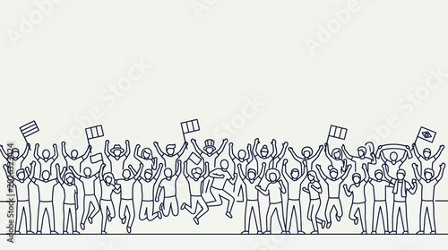 Foto Doodle illustration of a diverse crowd of people cheering with flags