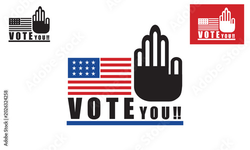vote you logo, silhouette of american flag and hand vector illustrations