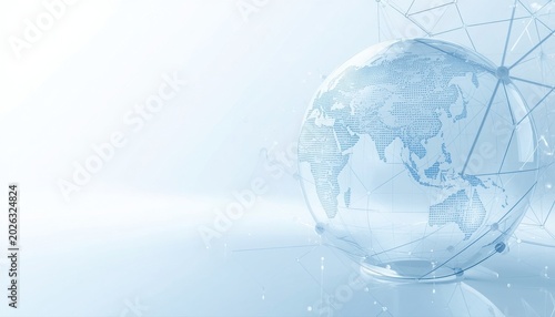 Global business and technology concept with transparent glass earth globe and network connections on a light blue background digital transformation communication technology connection business