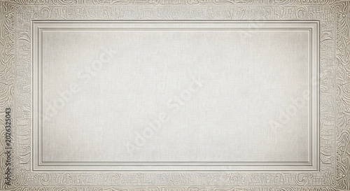 Classic blank rectangular frame with subtle textured off-white background, providing an elegant empty canvas ideal for sophisticated invitations, certificates, or various graphic design projects