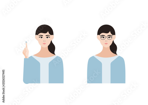 Принти на полотні コンタクトと眼鏡の女性のベクターイラスト素材セット