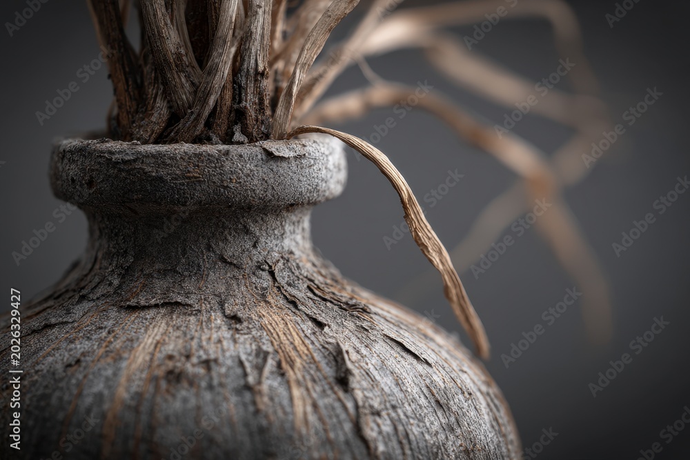Obraz premium Rustic textured clay vessel with dried botanical stems