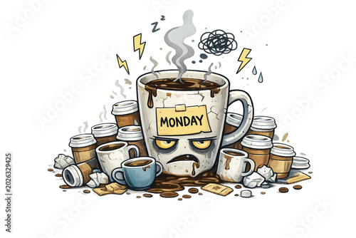 Obraz na płótnie monday morning, coffee chaos, busy morning, caffeine rush, morning stress, offic