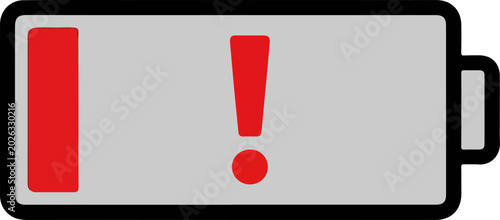 Low battery icon with red exclamation mark warning symbol for electronic devices.