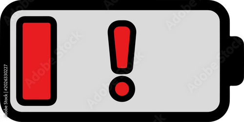 Low battery level warning icon with red exclamation mark.