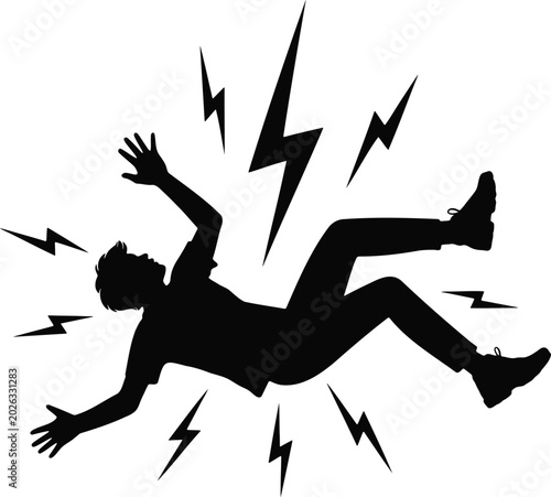 Silhouette of a person being struck by lightning or electric shock