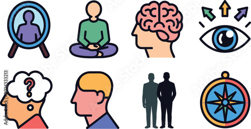 Canvastavla Set of Mind and Personal Growth Vector Icons Including Meditation, Brain, Focus,