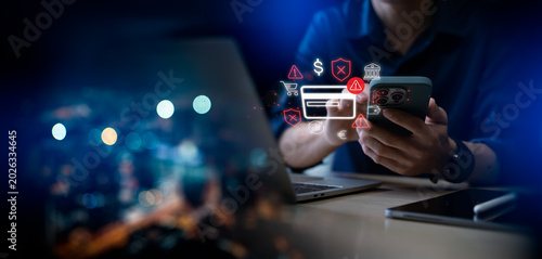Bild auf Leinwand Online payment fraud detection and cybersecurity threat alert concept