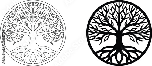 Fotografie Circular tree of life symbol vector illustration for laser cut and decorative wall design