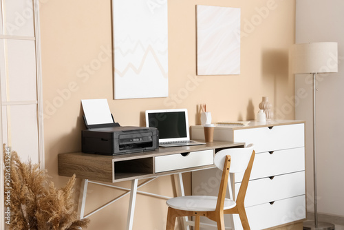 Workplace with modern print...