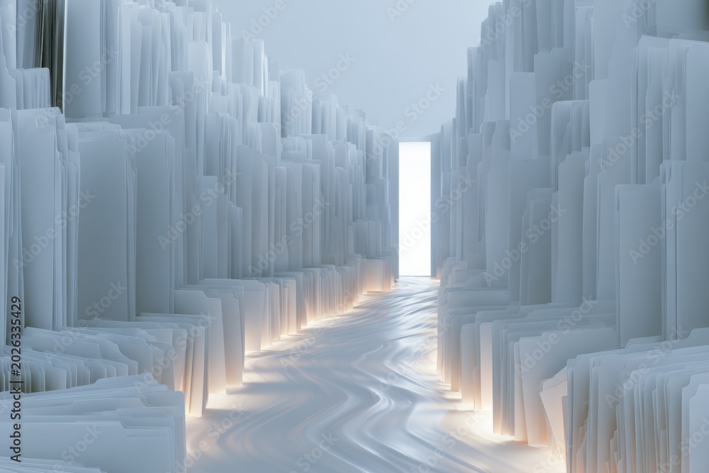 Fototapeta premium Maze of office folders with open doorway as process redesign concept