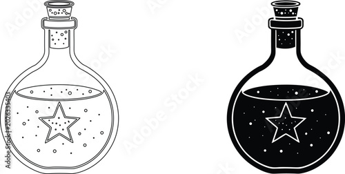 Photos Glass potion bottle with glowing star liquid icon for fantasy magical game interface