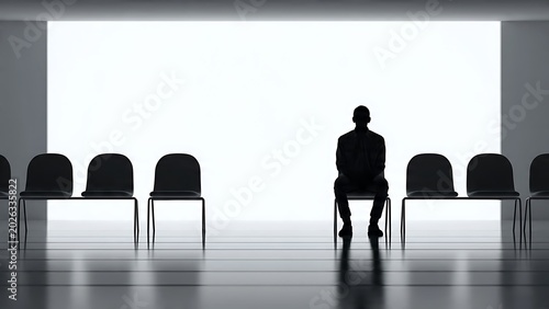 Businessman sitting alone in empty room.