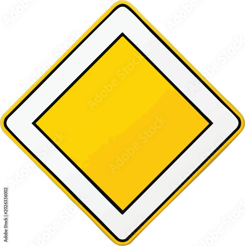 Priority road sign yellow diamond traffic symbol isolated on white background