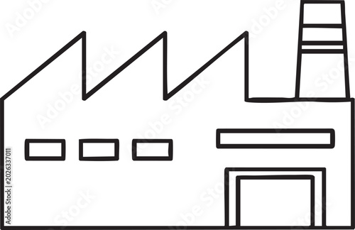 Industrial building, factory, warehouse, industrial architecture, line art