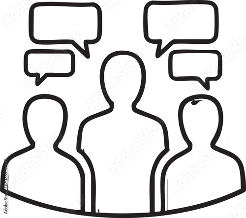 People icons, communication symbols, speech bubbles, discussion vector