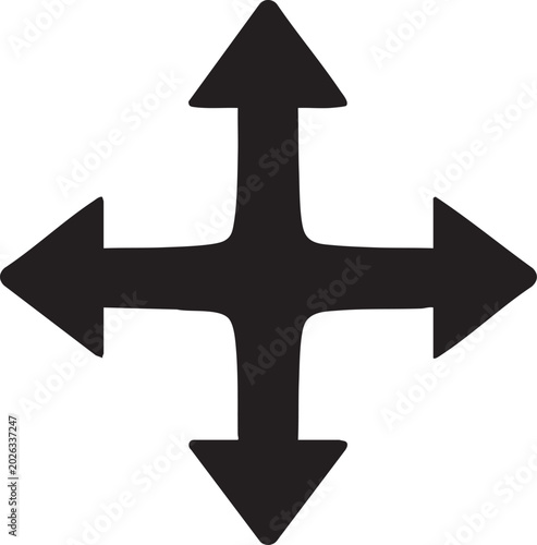 directional arrows, four way, crossroad sign, navigation symbol, black icon