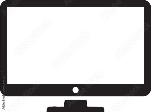 Computer monitor, screen icon, black and white, vector graphic, display symbol, technology illustration