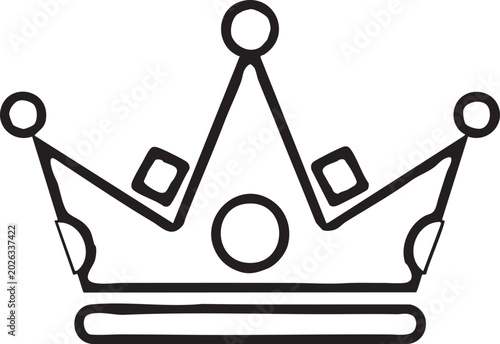 Crown icon, royal symbol, black line art, minimalist design, vector graphic