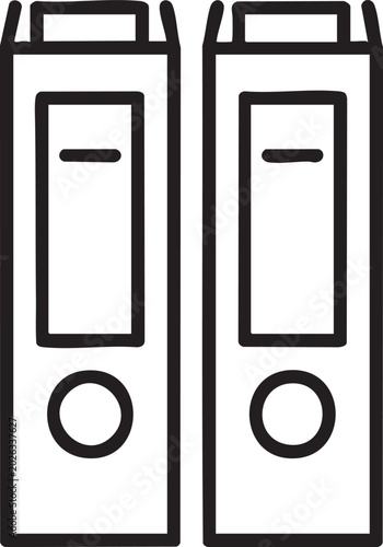 Binder icons, black and white office supplies, folder symbols, vector illustration