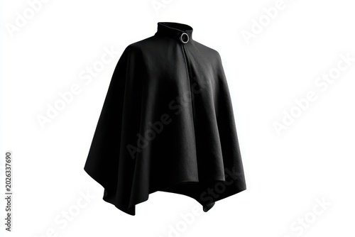 Elegant black wool cape isolated on white background