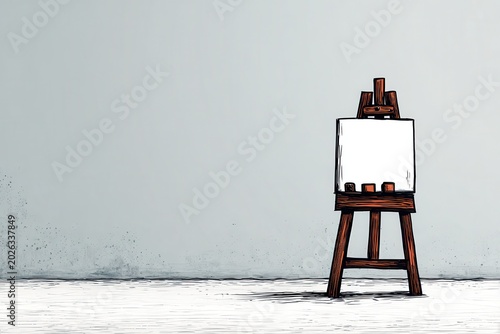 Wooden easel with blank canvas isolated on white background
