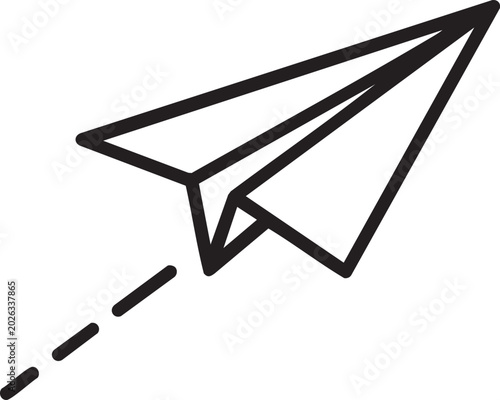 Paper airplane, flying paper plane, black line icon, simple minimalist design, vector illustration