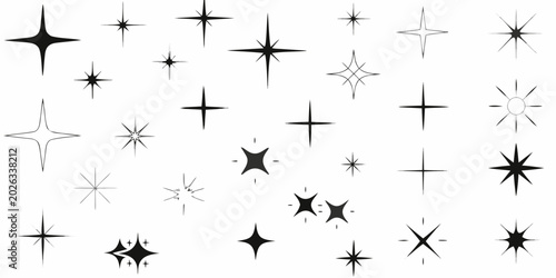 Schilderij op canvas collection of black star symbols on white background
