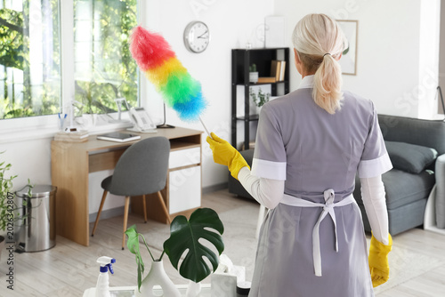 Middle-aged chambermaid wit...