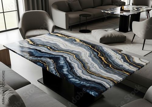 Luxurious Blue Marble Coffee Table Displayed in Modern Minimalist Living Room