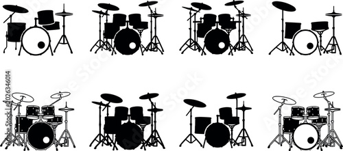 Obraz na płótnie Drum Kit Vector Collection with Percussion Instrument Silhouettes, Musical Band