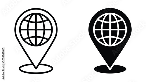 Two location pin icons with globe design on top