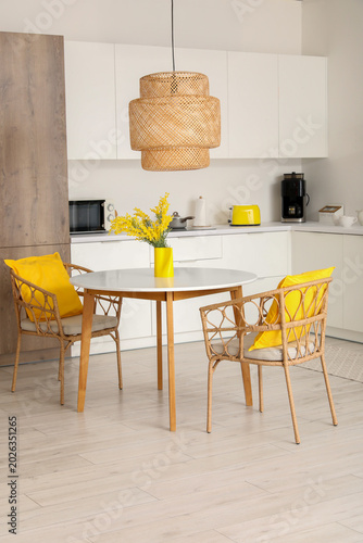 Modern bright kitchen dinin...