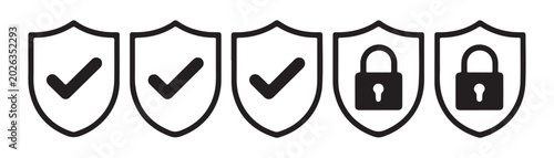 Bild auf Leinwand Shield icons with check marks and padlocks protection security concept approved verified safe and secure