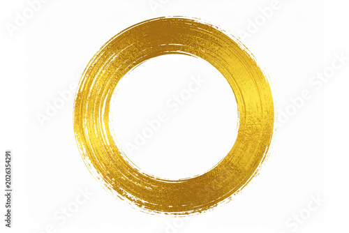 Golden paint brush stroke circle shape textured art illustration.