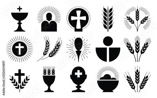 Photos Vintage inspired corpus christi religious silhouettes with crosses wheat chalice
