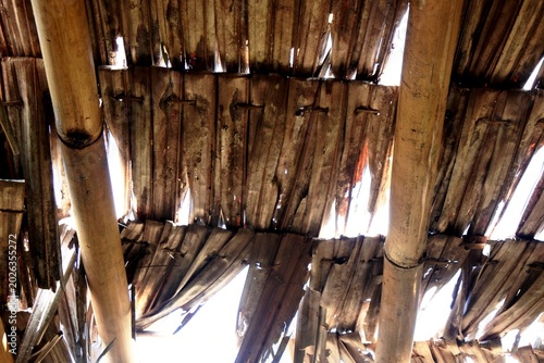 The thatched coconut leaf roof with a structure made of bamboo