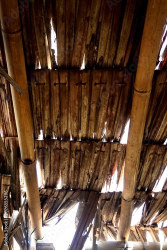 The thatched coconut leaf roof with a structure made of bamboo