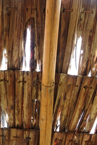 The thatched coconut leaf roof with a structure made of bamboo