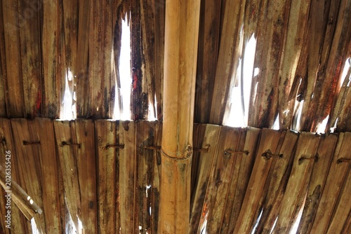 The thatched coconut leaf roof with a structure made of bamboo