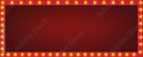 Foto Long retro light box frame, banner, border, red shining marquee billboard, vector isolated, cut out