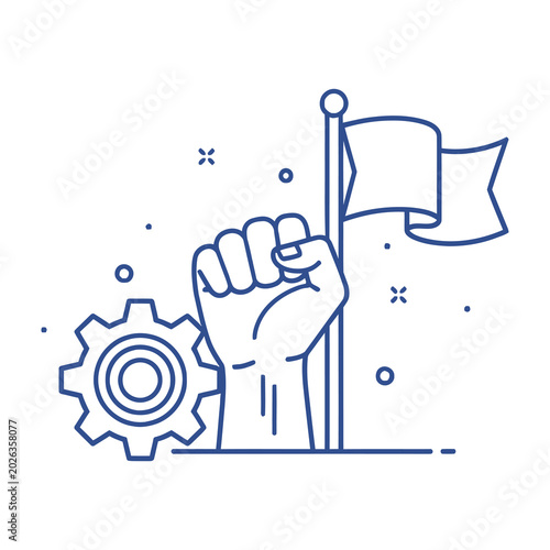 Fist holding flag with gear symbol